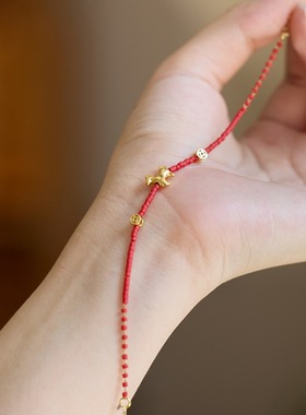 红色琉璃手链中式国风平安喜乐手饰马年好运磨砂红色本命年手链