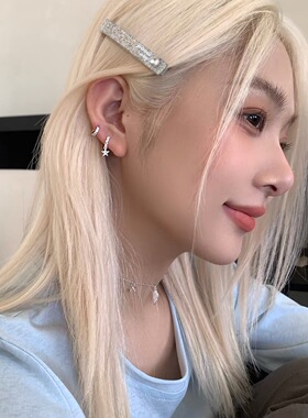 闪耀五角星锆石耳圈女小众设计感高级耳坠耳环耳钉甜美银针耳饰