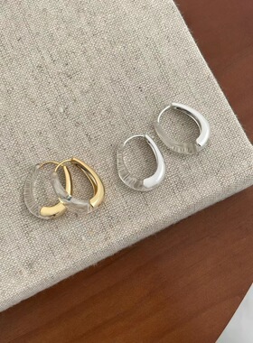 水滴金属树脂撞色椭圆耳环女小众设计感高级极简冷淡风耳钉耳饰品