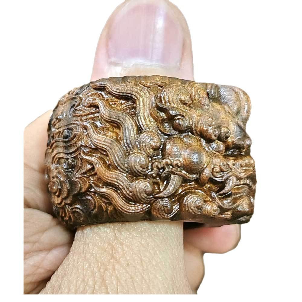 Indonesian Agarwood Lucky Pixiu Finger Ring Kowloon Opera Pearl Men's Ring Palace Retro Toy Handpiece