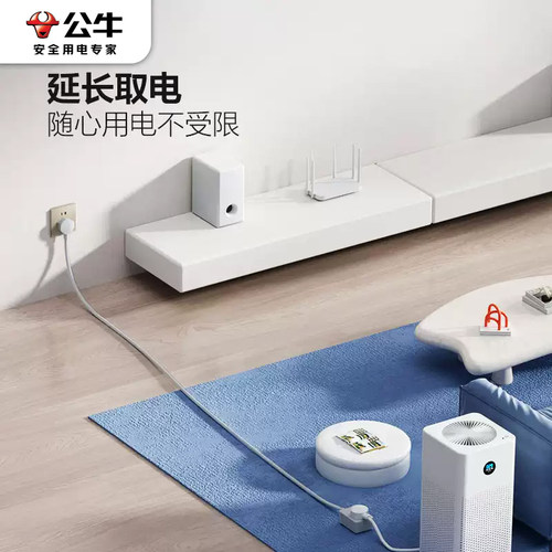 公牛插座电动车充电两脚两孔插排家用电器冰箱电风扇延长拖线板 - 图0