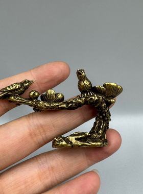 实心纯铜喜上眉梢香架香托倒流香喜鹊梅花小鸟茶宠镇纸铜桌面摆件