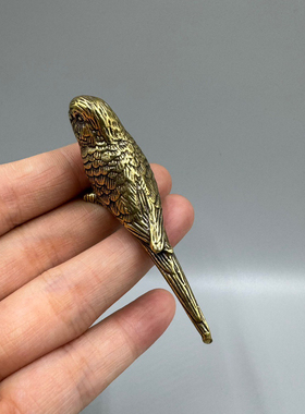 做旧实心纯铜鹦鹉摆件童趣茶宠摆设小鸟喜鹊手把件仿古工艺品收藏