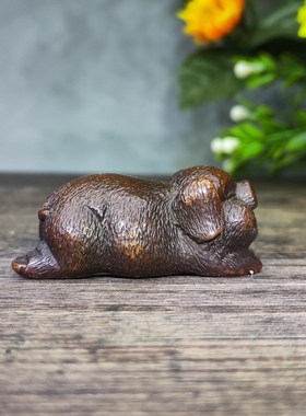 实心生肖猪发财猪笑猪摆件茶宠茶道文房压纸铜猪镇尺摆件家居办公