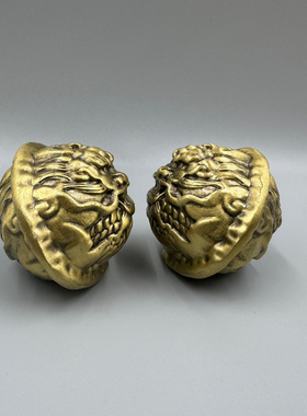 黄铜龙头核桃文玩实心健身球核桃手把雕刻解压锻炼把玩纯铜一对