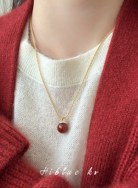 海蓝蓝新年红色玛瑙柿柿如意项链