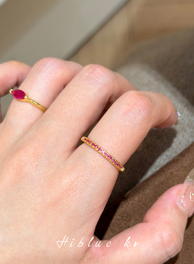 海蓝蓝新年红色锆石素圈食指戒指