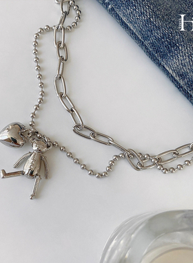 气质双层小熊项链女ins潮