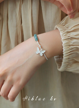海蓝蓝纯银新中式串珠蝴蝶手链