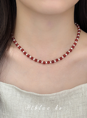 海蓝蓝国风串珠红色玛瑙项链