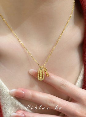 海蓝蓝钱币方形吊坠配饰锆石项链