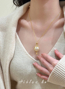 海蓝蓝锆石网兜珍珠吊坠项链