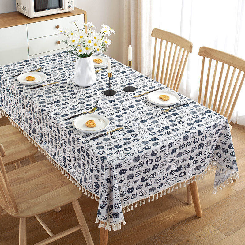 ins少女心棉麻布艺桌布小清新正方形流苏餐桌布长方桌学生学习布