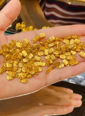 999足金3D纯黄金双面小方福牌纳福吊坠黄金红绳手链脚链diy配饰