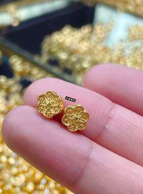 足金999镂空小花纯金黄金古法福满莲花六相花隔珠手串手链女DIY
