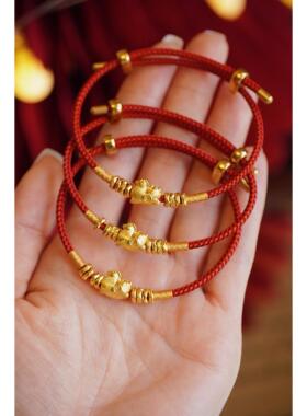 马年足金999丝绒金马盘缠黄金手绳经典款红绳足金盘缠手串自带