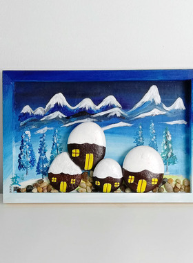 蓝青手绘石头拼画亲子手工材料包