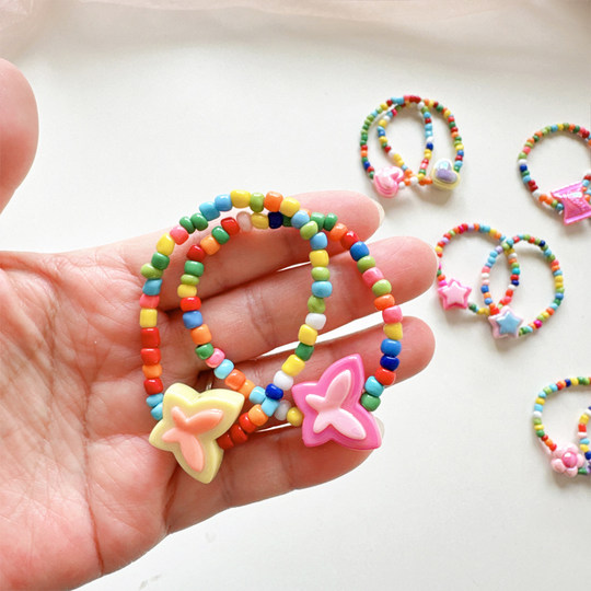 Buntes Perlen-Kinderarmband, Baby-Accessoires, Mädchen, Bonbonfarben-Armband, niedlicher Stern, Blume, Liebe, Prinzessin