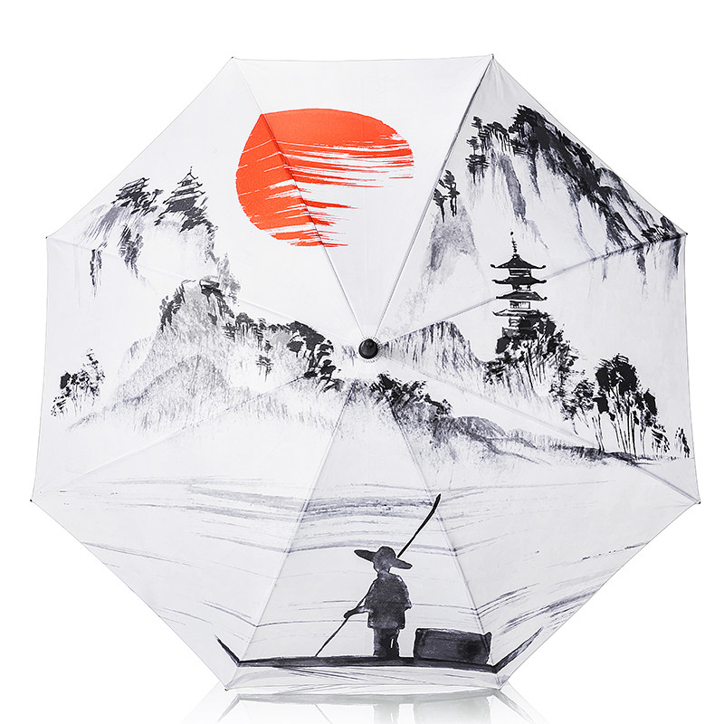 自动长柄伞定制中国复古风个性森系简约直柄晴雨两用双人雨伞订做_虎窝淘