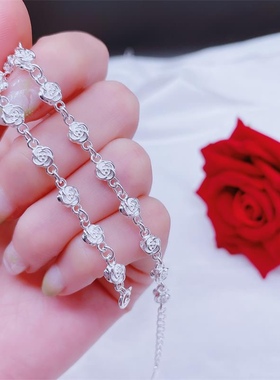 玫瑰花纯银手链女夏正品999足银手镯2022年新款年轻款手饰品银饰