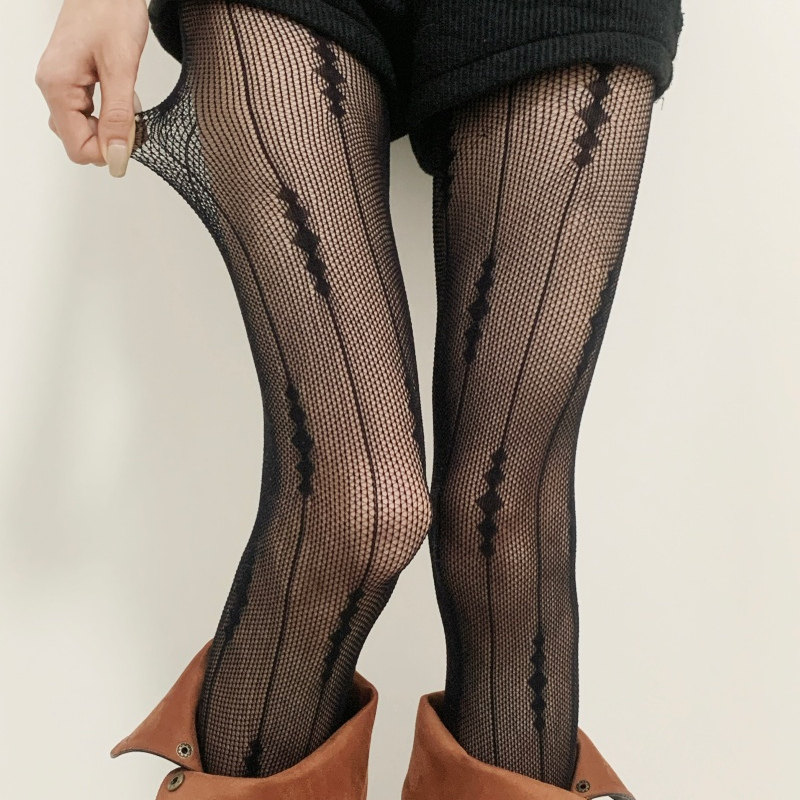 秋天网格性感咖棕色连裤丝袜美拉德镂空ins个性竖条蕾丝打底丝袜,淘宝优惠券,粉丝福利购,淘宝优惠卷