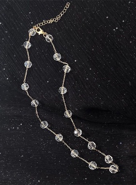 迷人饰品 新款透明小球球金属项链时尚个性走秀闪耀锁骨链颈链女