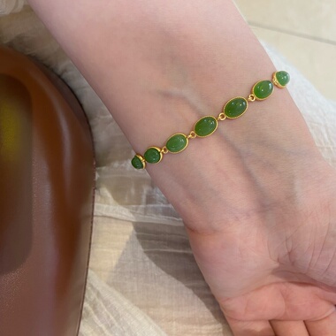 碧玉手链合集 | 天然和田玉碧玉手链银镶可调节