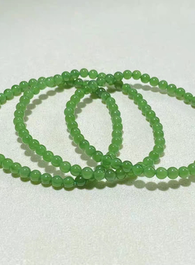 纯天然和田玉俄罗斯老料碧玉果绿卡3毫米4mm单圈串链女士手链