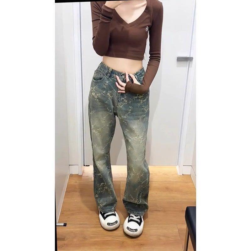 童装提花牛仔裤设计感中大童cleanfit裤子美式复古vibe直筒微喇裤 - 图0