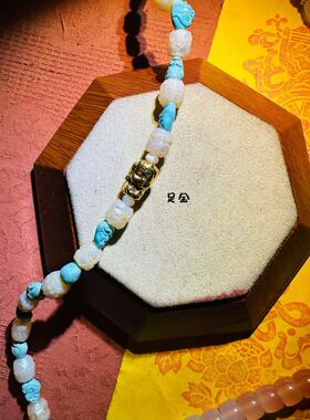 原矿绿松石十八罗汉手串文玩湖北十堰天然绿松石手链大溪地珍珠定