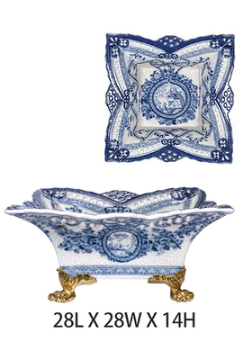 欧式法式鎏金铜摆件客厅美式青花