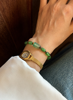 天然石手工串珠绿手链古风手串