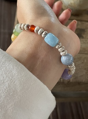 浮云此生 原创手作迷你星月菩提天然石串珠弹力手链日常新中式