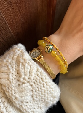 红运路路通龙年红黄玛瑙配色手链