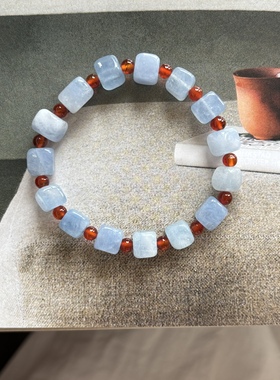 天然红玛瑙海蓝宝诗意串珠手串