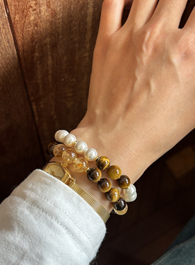 天然高品质黄塔晶虎眼石贝珠手链