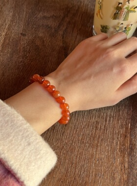 人生在世如风 平安吉祥天然红玛瑙寓意好新中式弹力手串