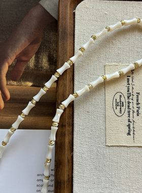 静寂 原创自制新中式叠戴气质显白高级天然石绿玉髓贝壳竹节项链