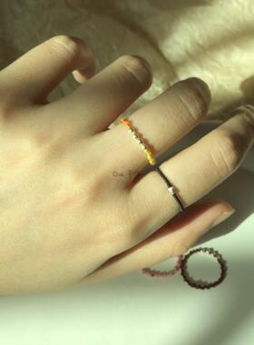 手作彩虹绳戒极细编织指环