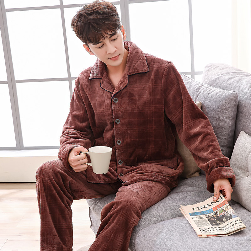 情侣2020新款长袖中长款珊瑚绒睡衣 情雪妃睡裙