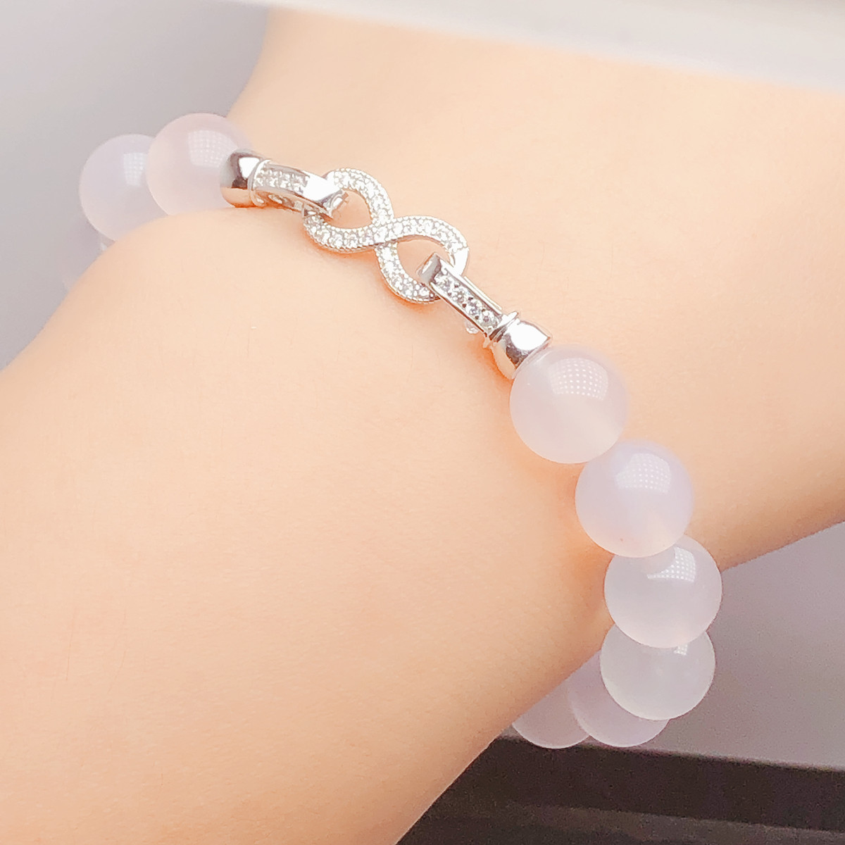 s925纯银8字双圈搭扣轻奢珍珠扣手工DIY串珠材料项链项链搭圆珠扣 - 图1