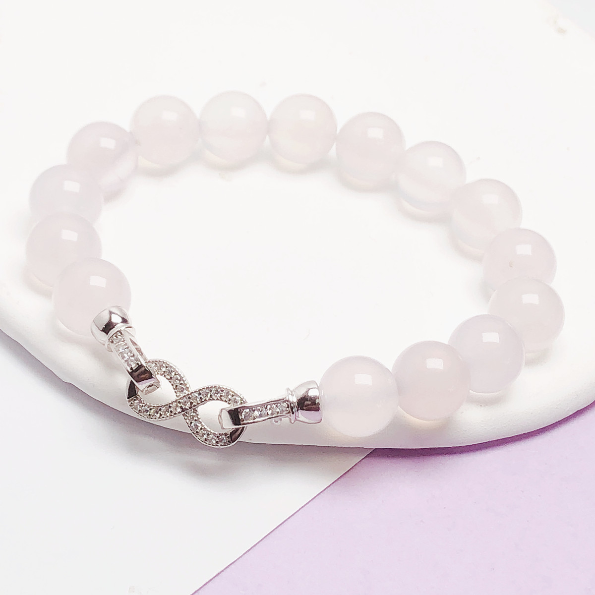 s925纯银8字双圈搭扣轻奢珍珠扣手工DIY串珠材料项链项链搭圆珠扣 - 图0