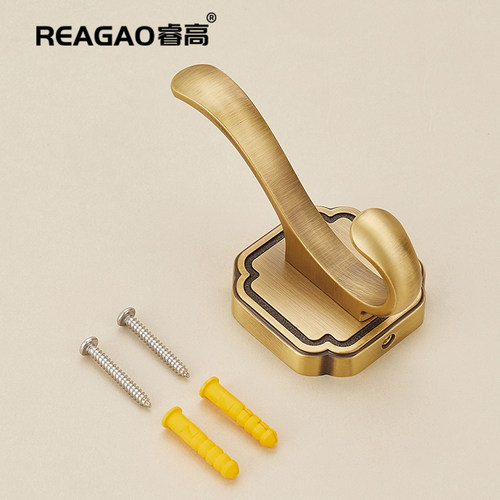 睿高新中式黄铜挂衣钩打孔壁挂式入户门后衣帽钩卧室门上衣服钩 - 图2