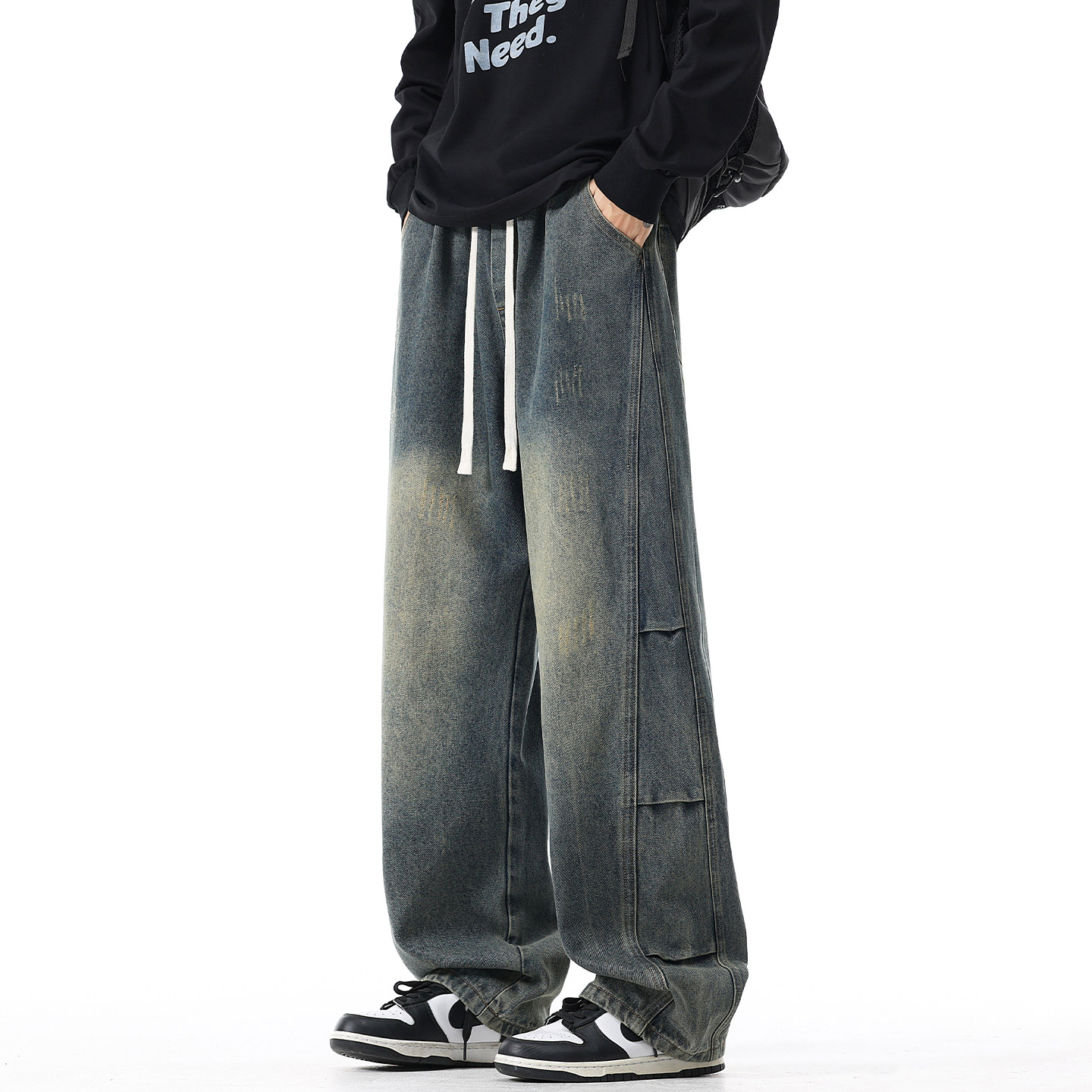 190高个子加绒牛仔裤男款秋冬季2025新款加长复古弯刀阔腿裤男生,淘宝优惠券,粉丝福利购,淘宝优惠卷