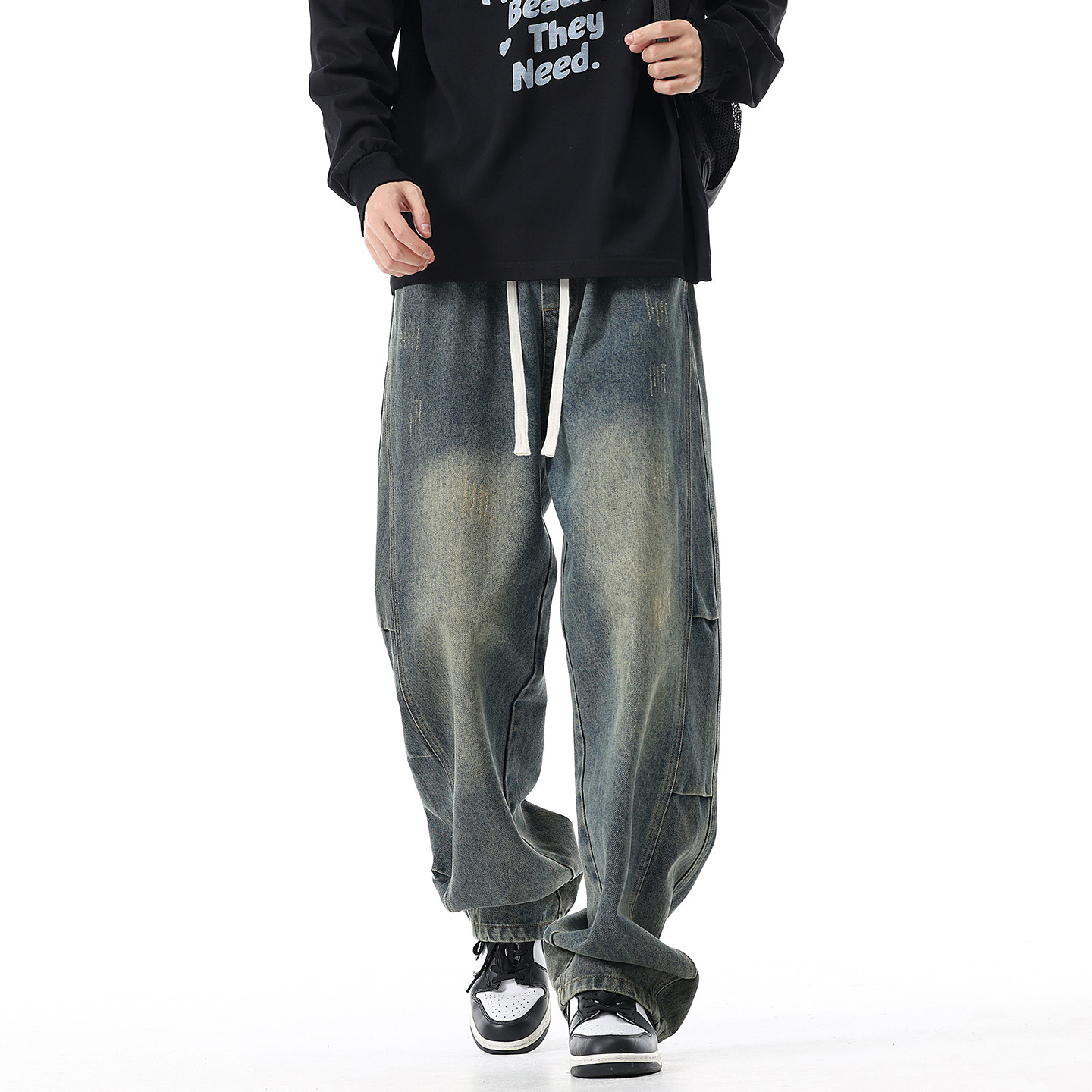 190高个子加绒牛仔裤男款秋冬季2025新款加长复古弯刀阔腿裤男生,淘宝优惠券,粉丝福利购,淘宝优惠卷