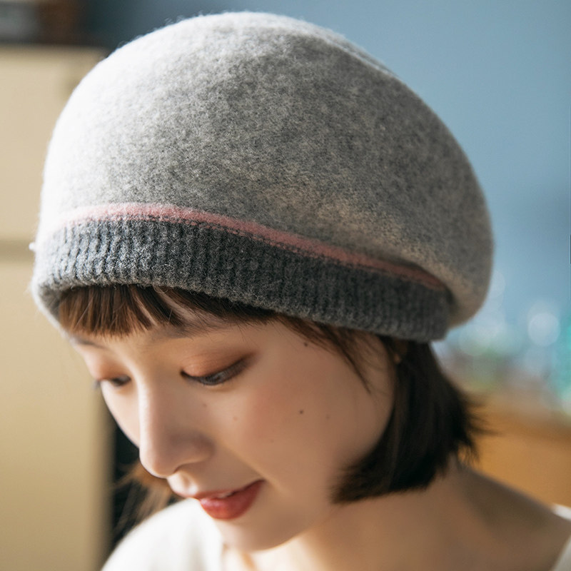 日系贝雷帽女秋冬毛呢韩版保暖羊毛冬季冷帽针织帽子冬款女毛线帽