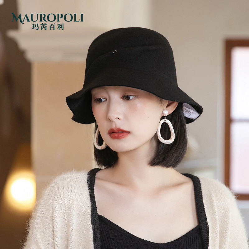 渔夫帽冬季羊毛黑色复古毛呢帽子 mauropoli帽子