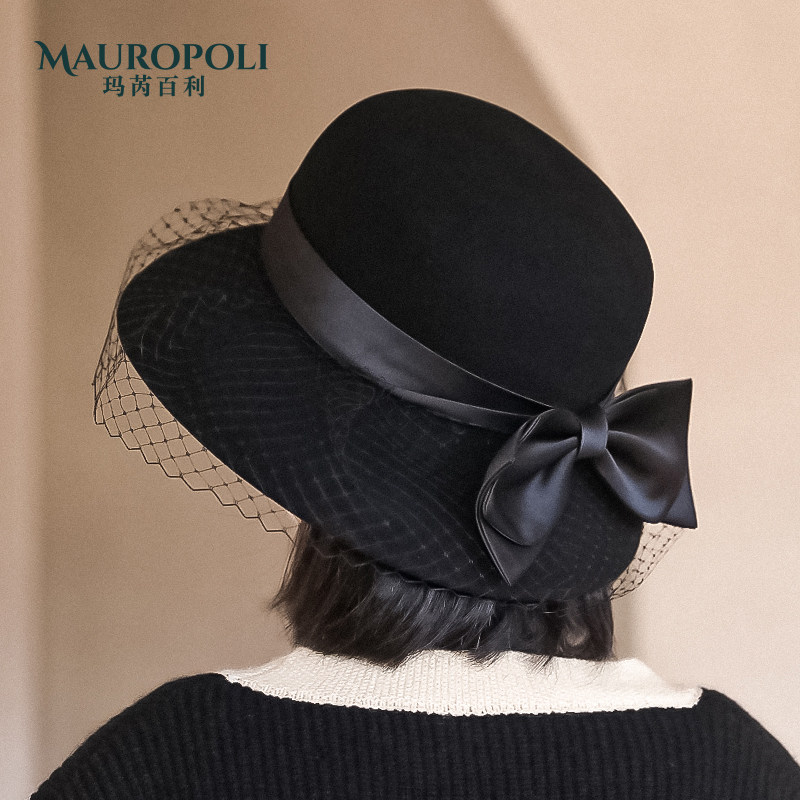 黑色羊毛秋冬名媛优雅法式盆帽 mauropoli帽子