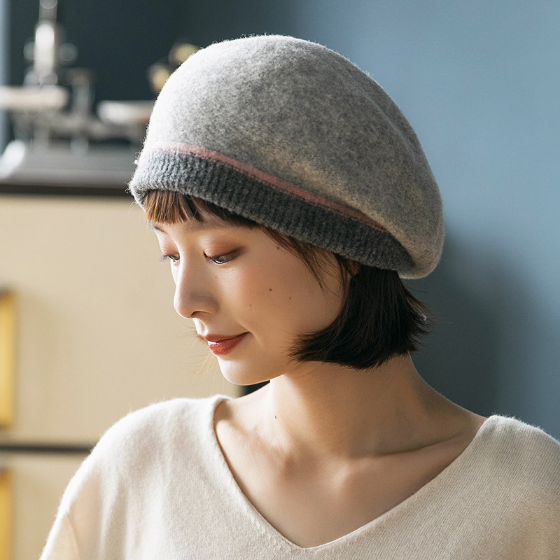 日系贝雷帽女秋冬毛呢韩版保暖羊毛冬季冷帽针织帽子冬款女毛线帽