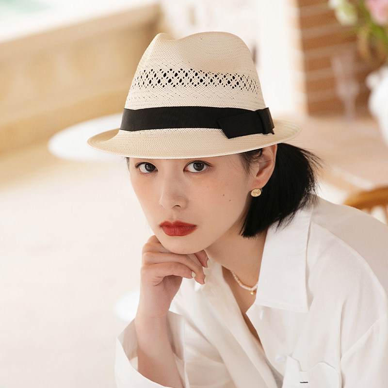 爵士礼帽夏季新款法式复古白色草帽 mauropoli帽子